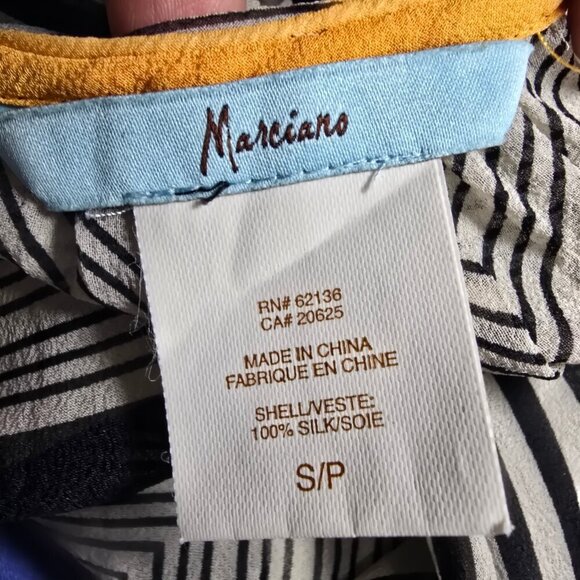 Marciano Black White Silk Striped Hanky Hem Tunic Sleeveless Top - Picture 6 of 6